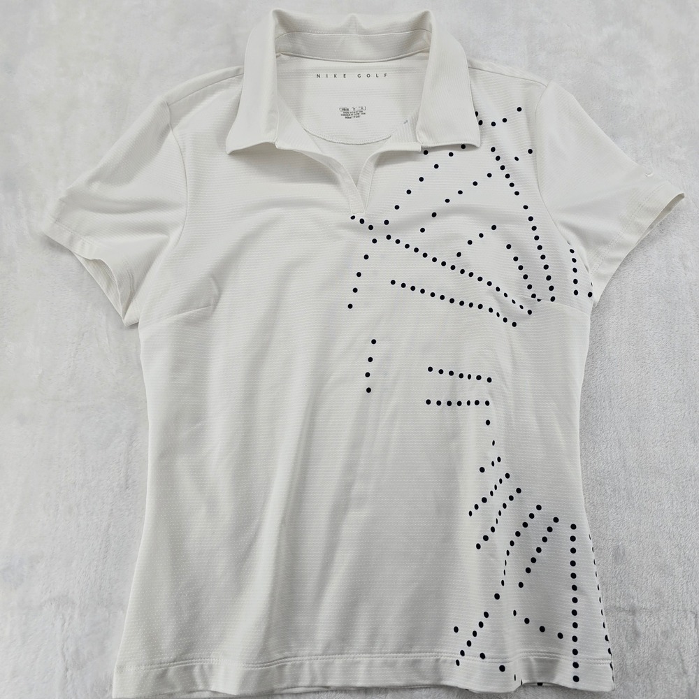 Nike‎ Golf Polo Shirt Mens M Short Sleeve White Black Polka Dot Dri-FIT